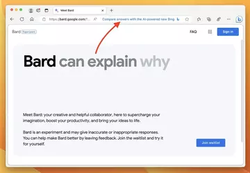 Microsoft Edge wirbt für BingAI, wenn ...