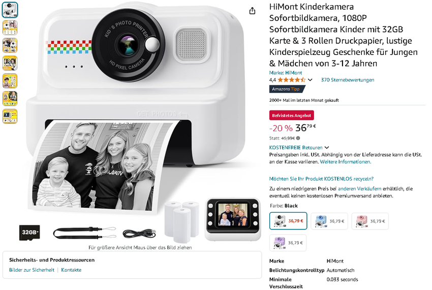 Screenshot der HiMont Kinderkamera