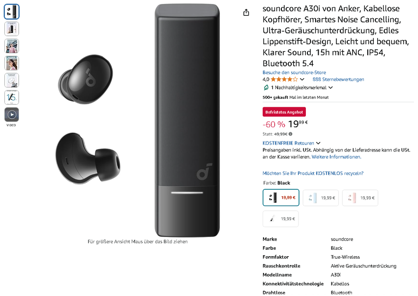 Screenshot der Soundcore A30i