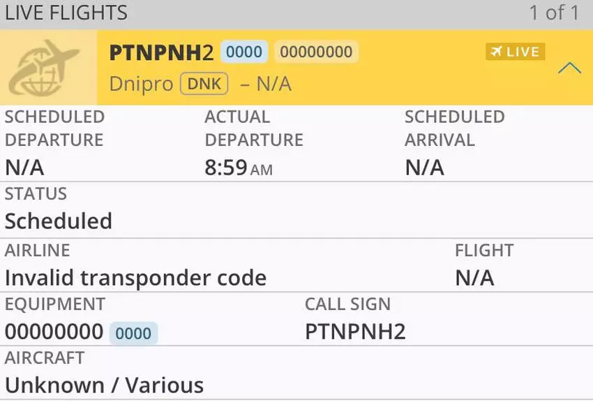Daten zum Flug eines unbekannten Flugzeugs