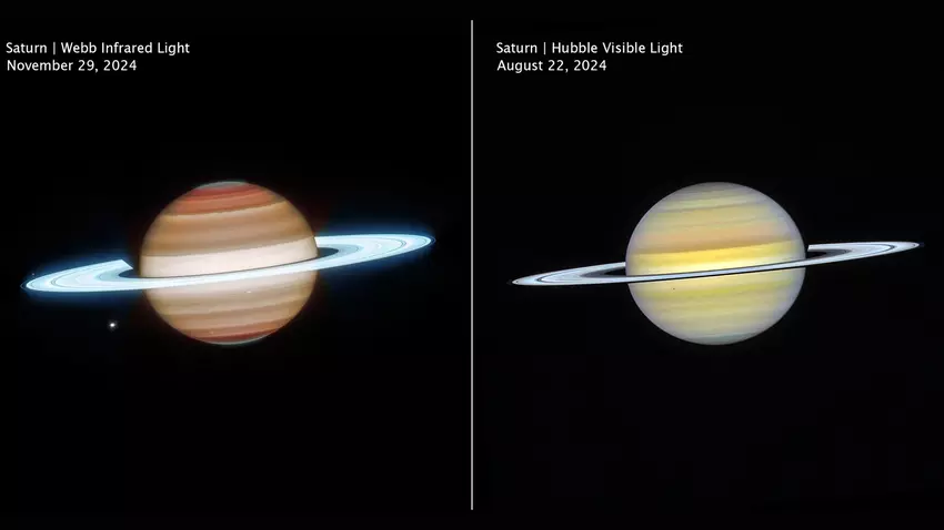 Vergleich von Bildern von Saturn von den Teleskopen 'Webb' und 'Hubble'
