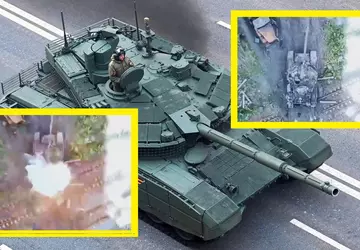 Eine Kamikaze-Drohne hat einen russischen T-90M-Panzer ...