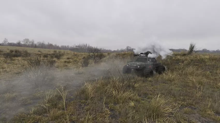Combat Zaporozhets mit einem Porträt von Bandera zerstört eine Kolonne russischer Panzer - ukrainische CGI Generalist erstellt ein spektakuläres Video, das viel Lärm gemacht