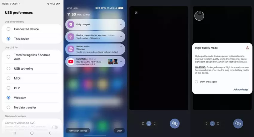 Samsung Galaxy S26 im Webcam-Modus auf One UI 8.5