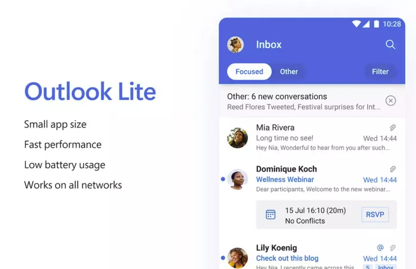 Microsoft Outlook Lite ist in einigen Ländern für Android verfügbar