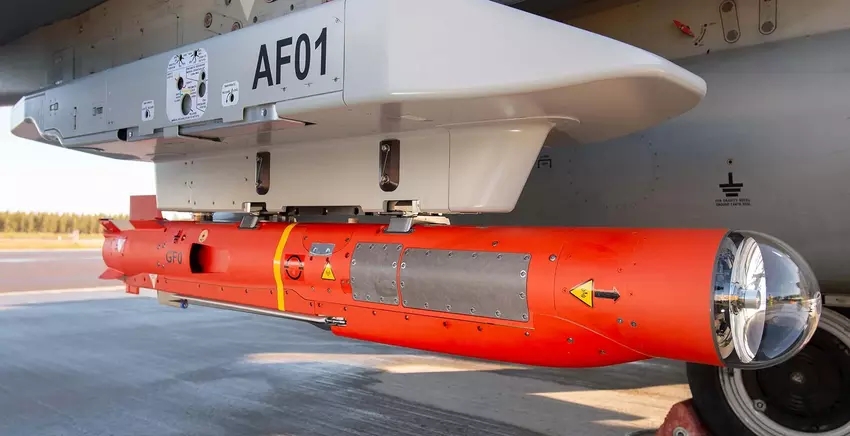 Spear 3 missile under the wing of a Typhoon fighter jet