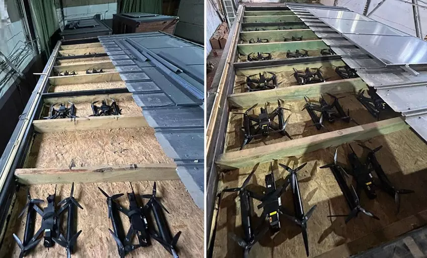 Drohnen getarnt im Dach eines Autotransporters