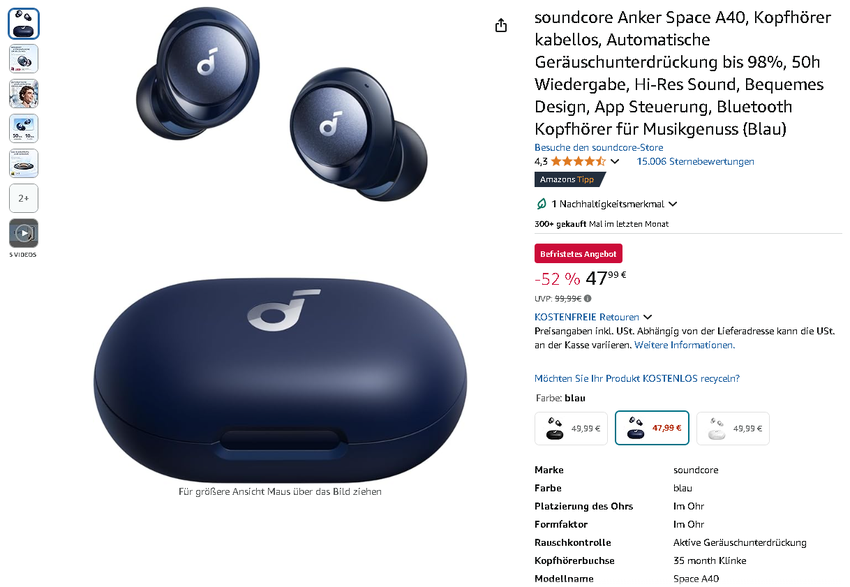 Screenshot der Soundcore Space A40