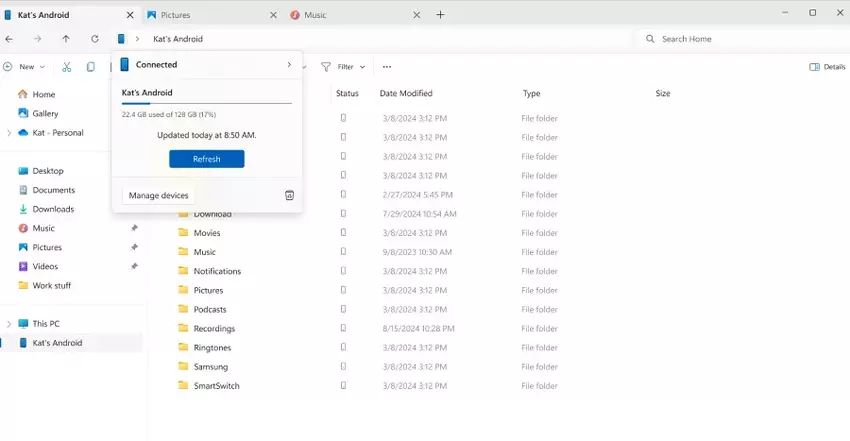 Neue Funktion in Windows 11 ermöglicht die Verwaltung von Android-Dateien über den Explorer