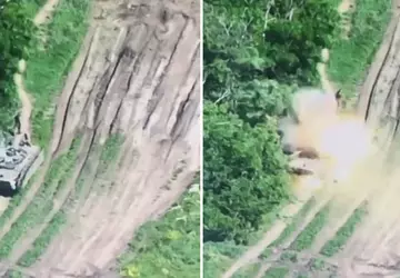 Billige ukrainische FPV-Drohne trifft russischen BMP-3 ...