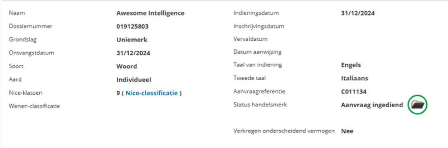 Screenshot der Marke "Awesome Intelligence" in Europa