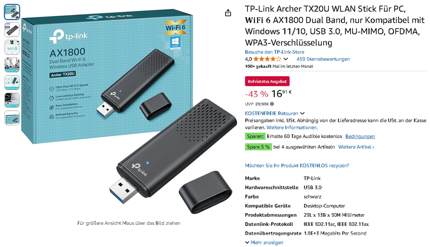Screenshot der TP-Link Archer TX20U