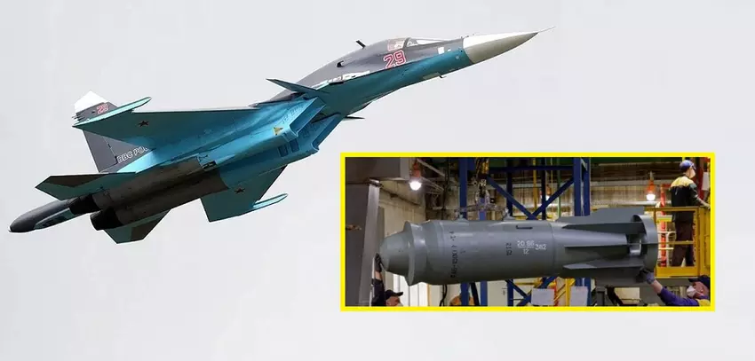 Russland erklärt, dass die 1,5 Tonnen schwere FAB-1500 M54-Bombe zu einem Analogon der US-amerikanischen JDAM-ER-Bombe entwickelt wurde und erstmals von einem Su-34-Kampfjet abgefeuert wurde