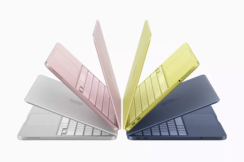MacBook Neo Farbpalette Silber, Rosa, Zitrus und Indigo