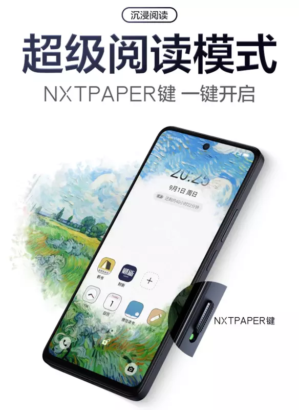 Ein spezieller NXTPAPER-Schalter am Gehäuse des Smartphones