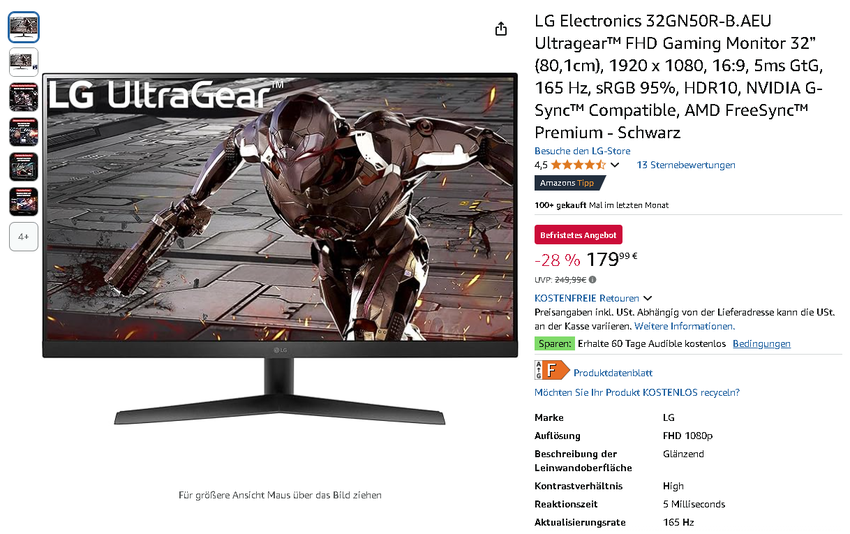 LG Ultragear 32GN50R-B Gaming Monitor Screenshot