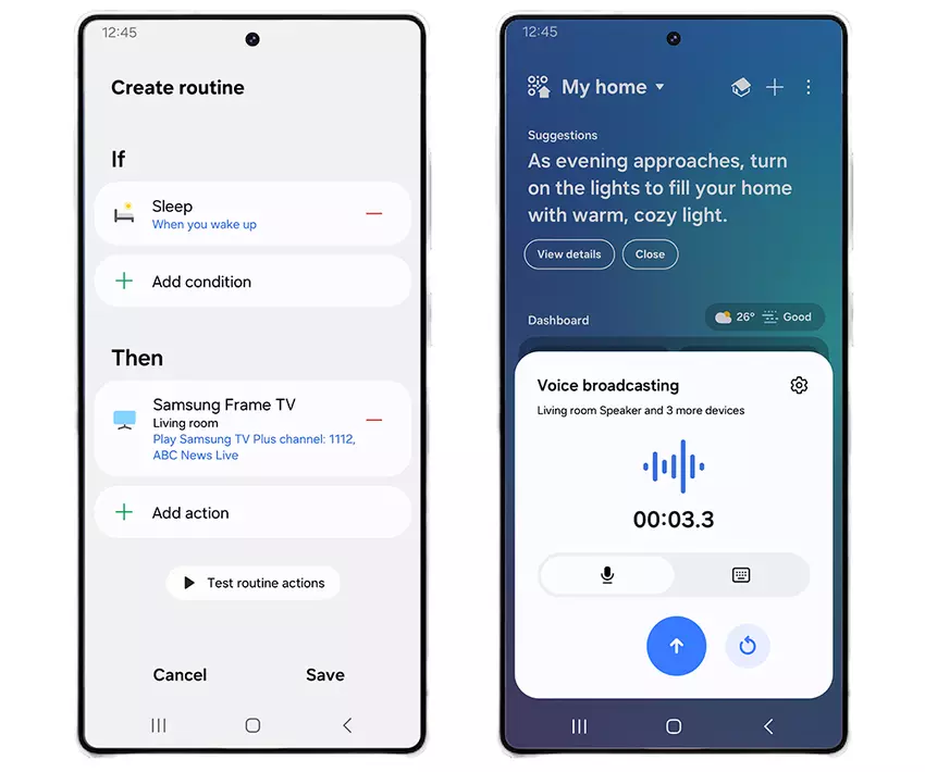 Bildschirm zum Einrichten eines Automatisierungsverfahrens mit Samsung TV Plus-Aktionen