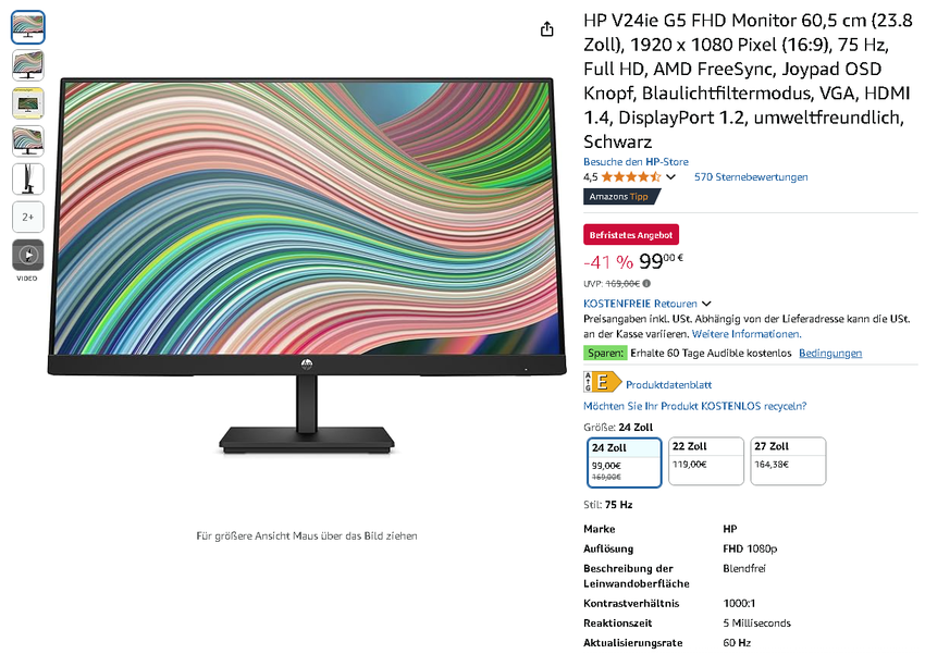 HP V24ie G5 FHD Monitor Screenshot