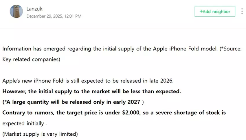 Automatische Übersetzung der Nachricht yeux1122 über den Preis des iPhone Fold