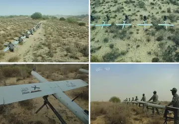 Hamas-Terroristen zeigten iranische Kamikaze-Drohnen, die für ...