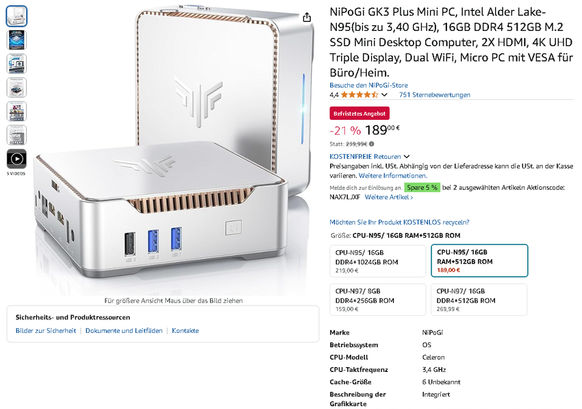 Screenshot der NiPoGi GK3 Plus Mini PC