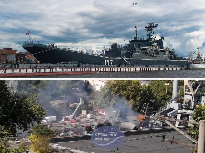 Neue Fotos zeigen katastrophale Schäden am russischen Großkampfschiff Minsk