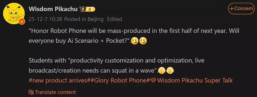 Prototyp des Honor Robot Phones mit autonomer Kamera