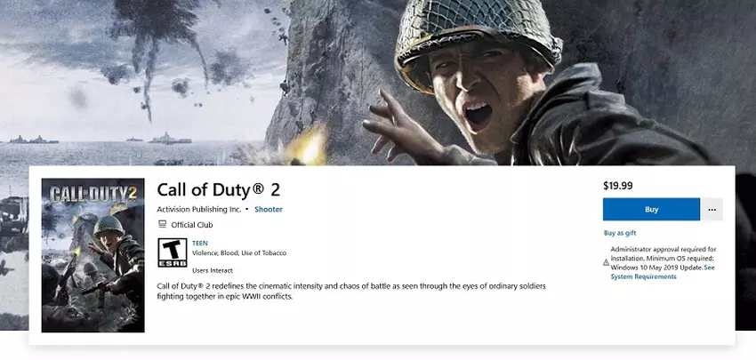 Ein Screenshot der Call of Duty 2-Seite im Microsoft Store