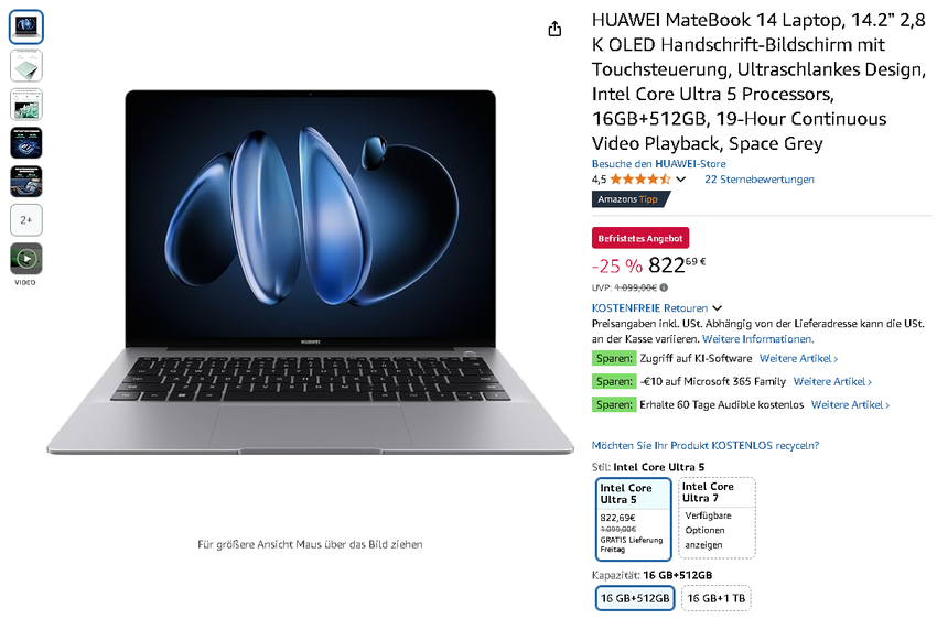 Screenshot der HUAWEI MateBook 14