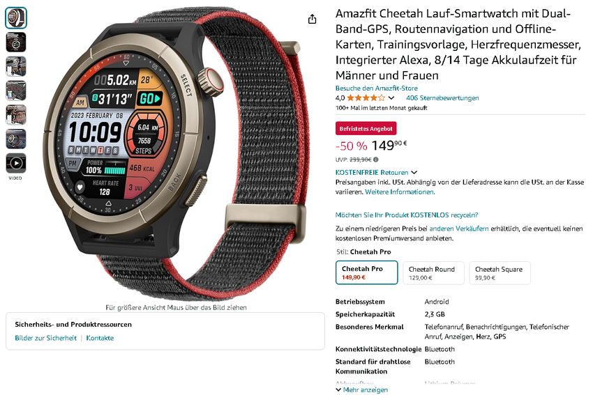 Screenshot der Amazfit Cheetah