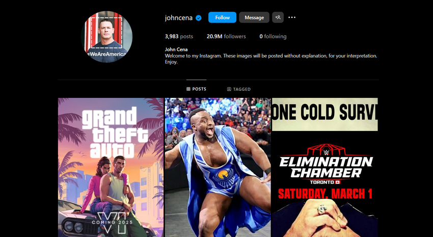 Das Profil von John Cina auf Instagram