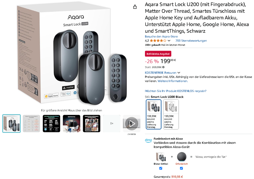 Screenshot der Aqara Smart Lock U200