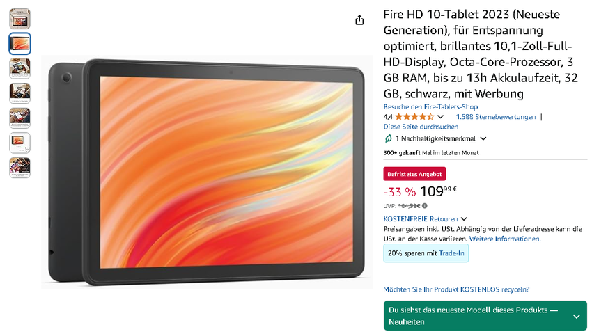 Screenshot der Amazon Fire HD 10 Tablet (2023)