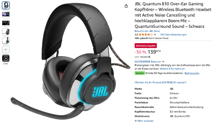 Screenshot der JBL Quantum 810