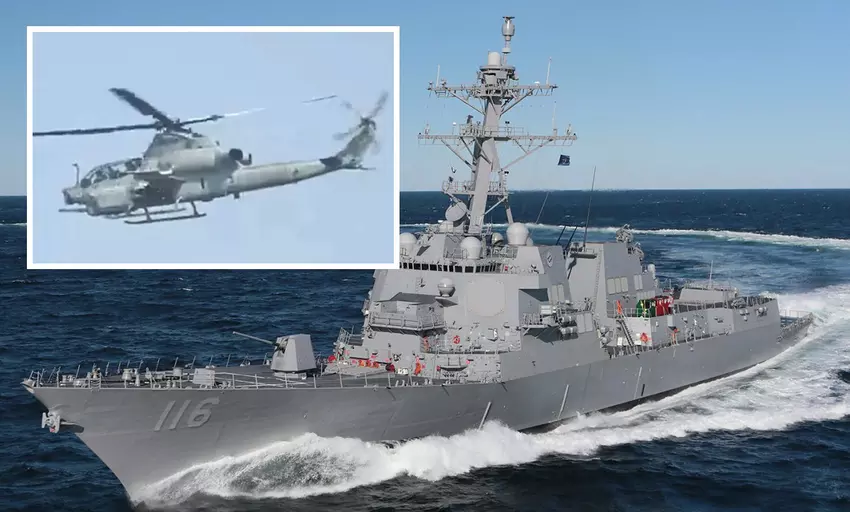 Iran hat gedroht, US-Hubschrauber vom Typ AH-1Z, UH-1Y und MH-60 zum Schutz der USS Thomas Hudner und anderer Kriegsschiffe abzuschießen und sie zur Landung zu zwingen - die USA bestreiten dies