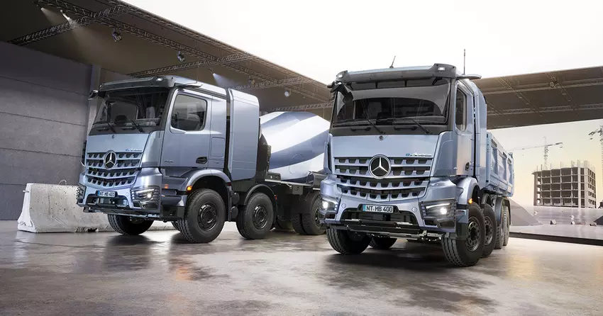 Mercedes-Benz hat den Elektro-Lkw eArocs 400 vorgestellt - einen Betonmischer und -kipper mit null Emissionen