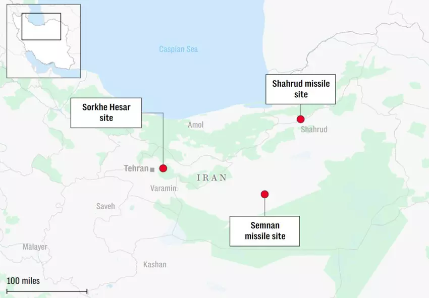 Einrichtungen des iranischen Raketen- und Nuklearprogramms. Illustration: Der Telegraph
