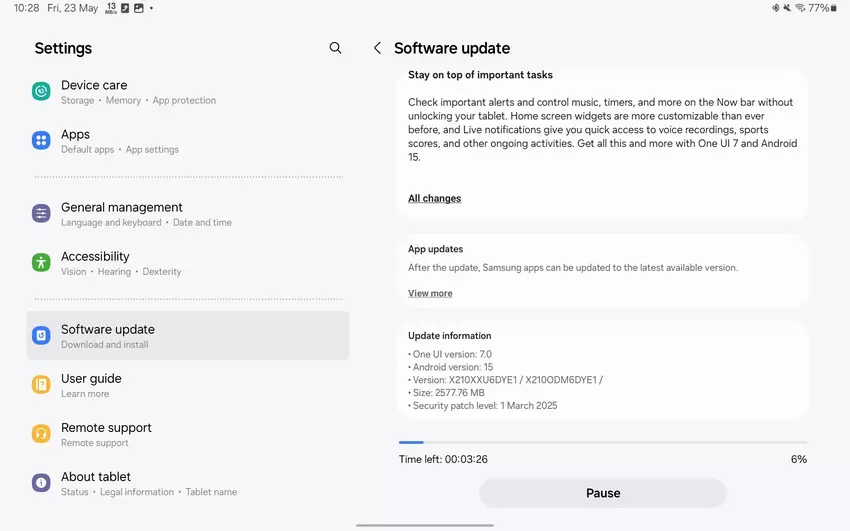 One UI 7 Update für Galaxy Tab A9+