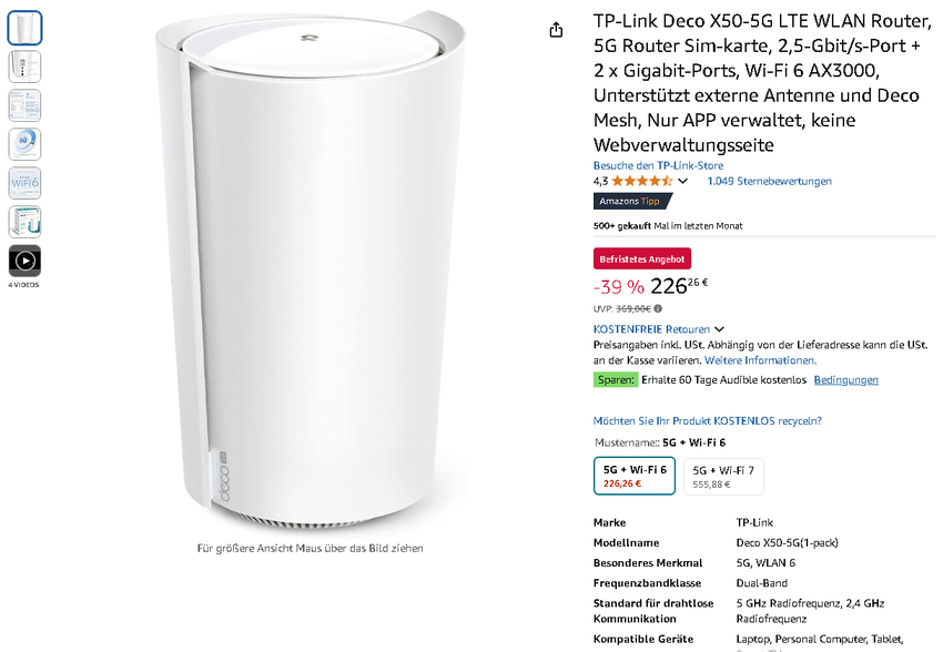 Screenshot der Deco X50-5G. Quelle: Amazon