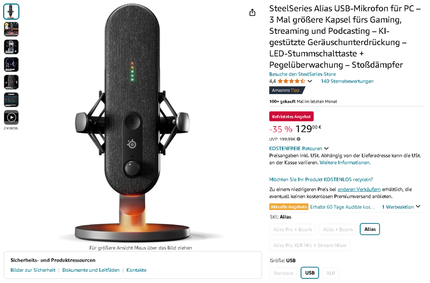 Screenshot der SteelSeries Alias