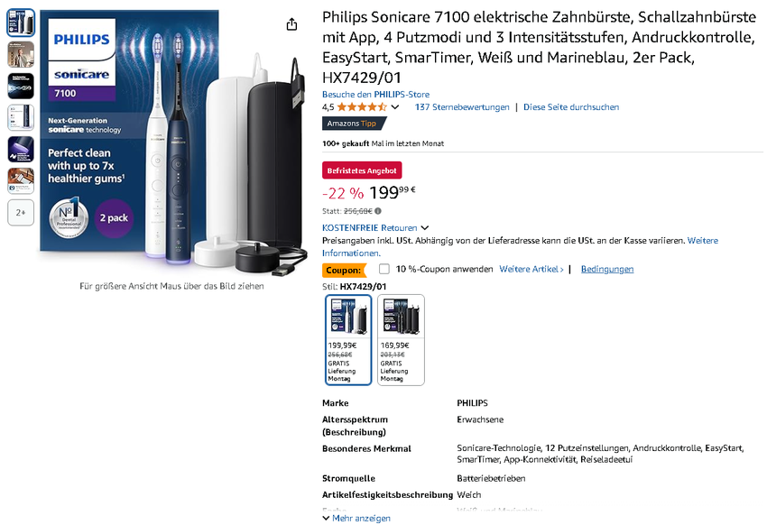 Screenshot der Philips Sonicare 7100