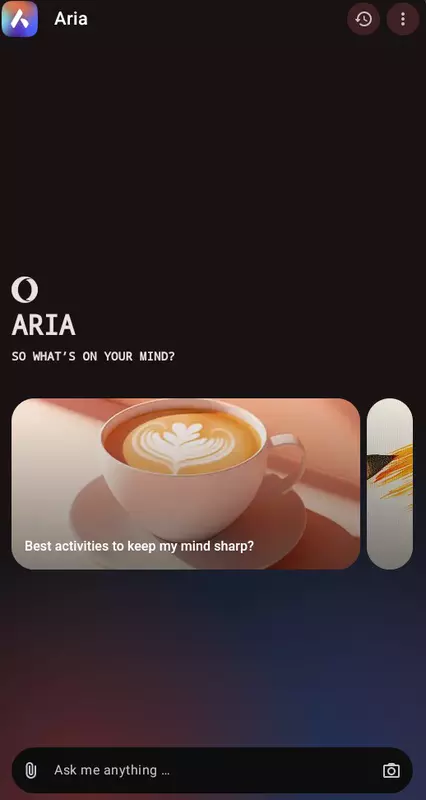 Aria AI im mobilen Browser Opera Mini