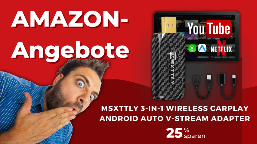 MSXTTLY 3-in-1 Wireless CarPlay Android Auto Adapter – Kabellose Freiheit mit 25% Rabatt