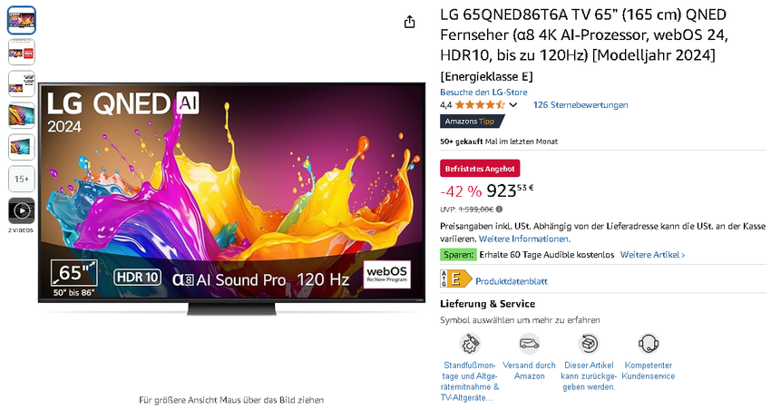 Screenshot der LG QNED 65