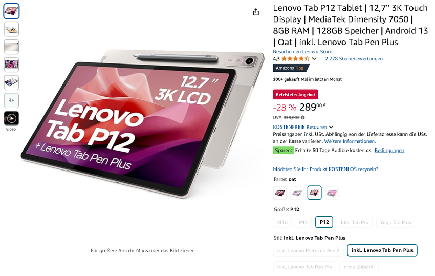 Screenshot der Lenovo Tab P12