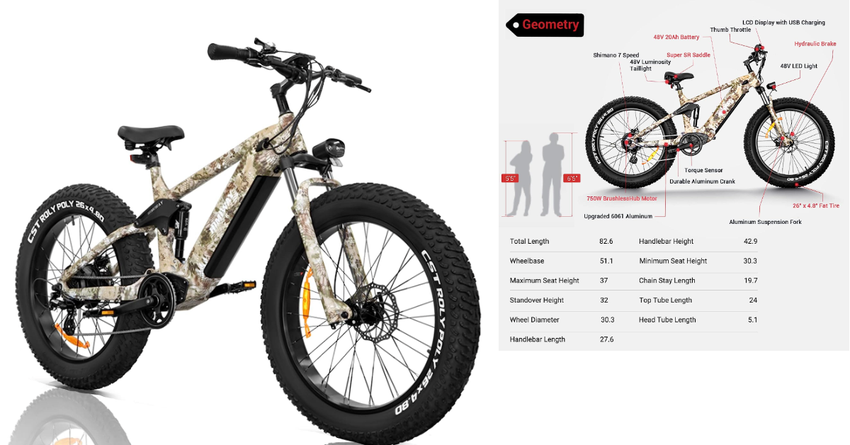 Himiway Cobra Electric Bike Fat Tire Elektrofahrrad für große Jungs