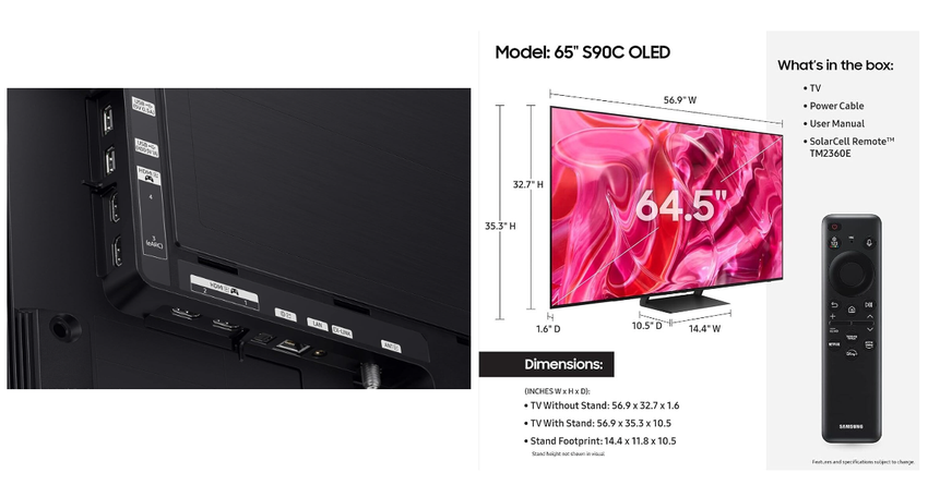 SAMSUNG 65-Zoll 4K Class OLED S90C bester 4K smart-fernseher