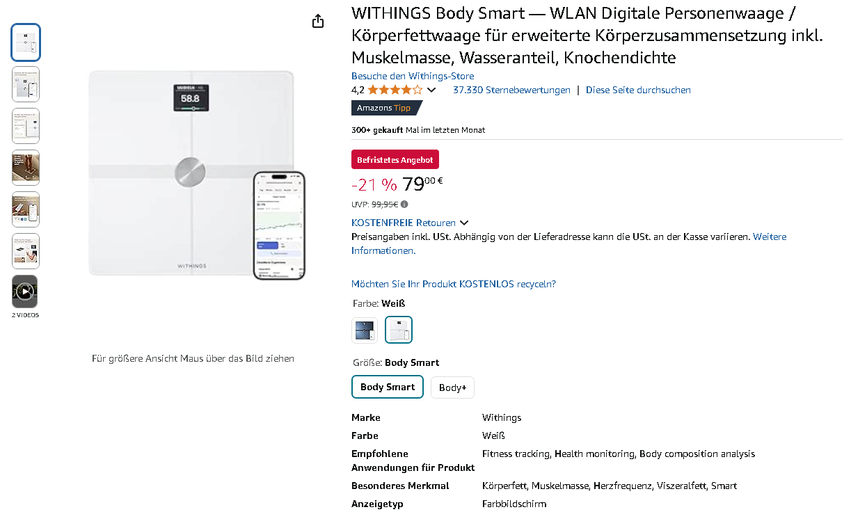 Screenshot der WITHINGS Body Smart