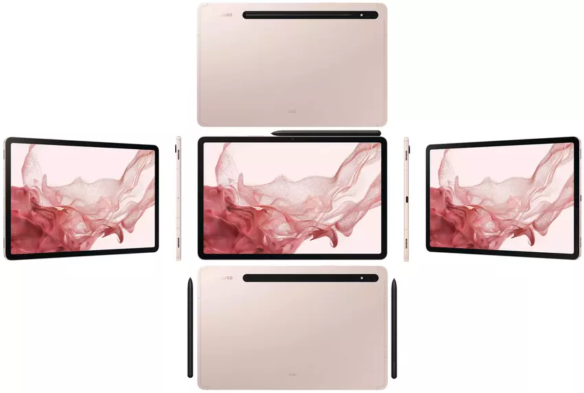 Evan Blass zeigte hochwertige Renderings des Samsung Galaxy Tab S8, die Neuheit ist von allen Seiten zu sehen