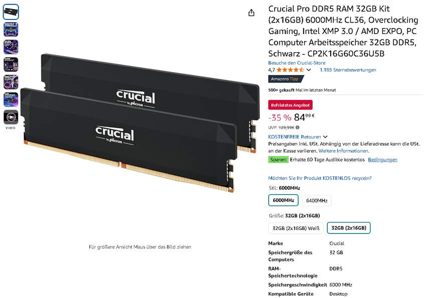 Crucial Pro DDR5 RAM Kit
